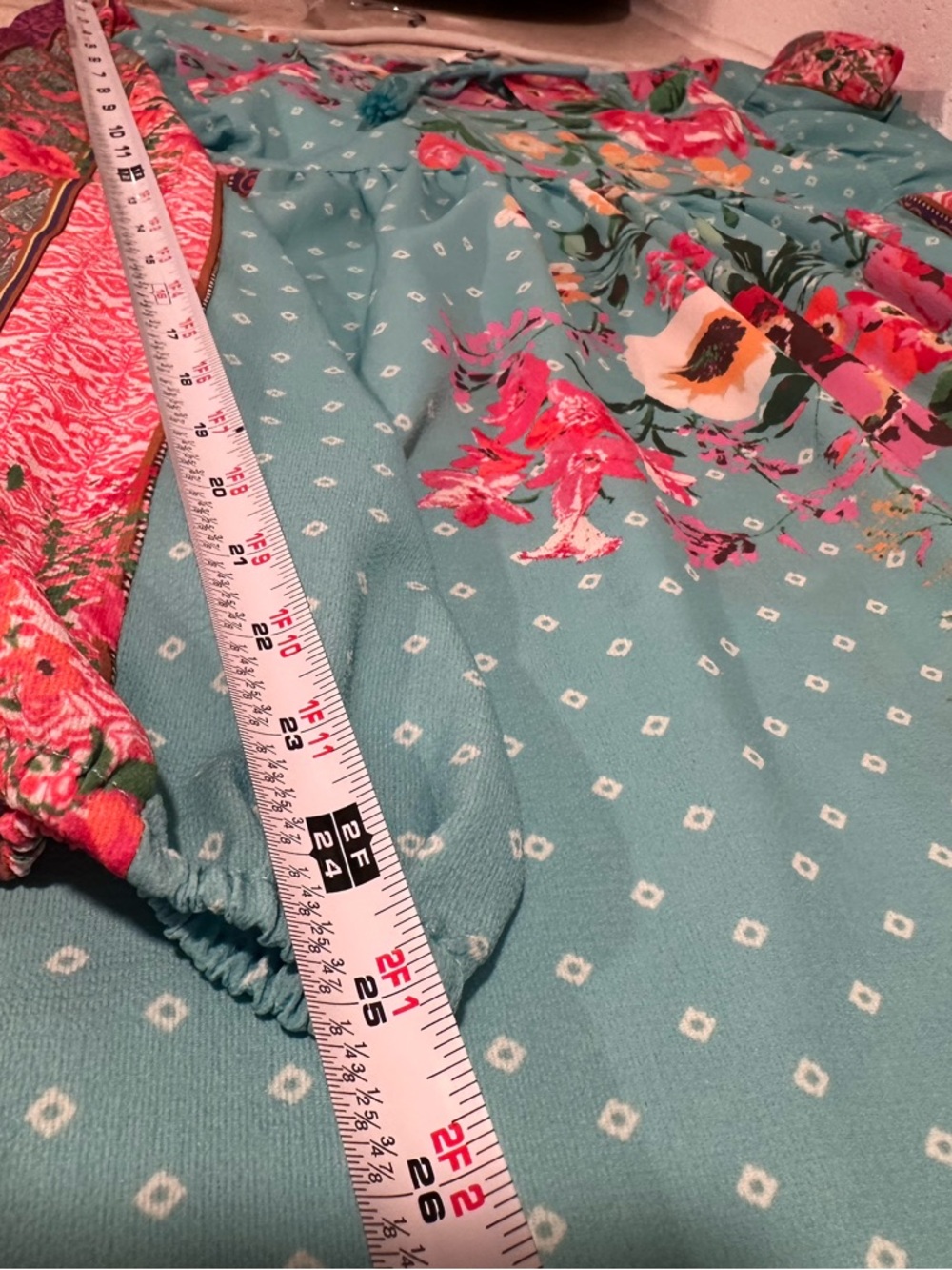 Umgee Boho Mixed Floral Print Babydoll Dress Teal Tassel Long Sleeve Ocean Large - Picture 13 of 16